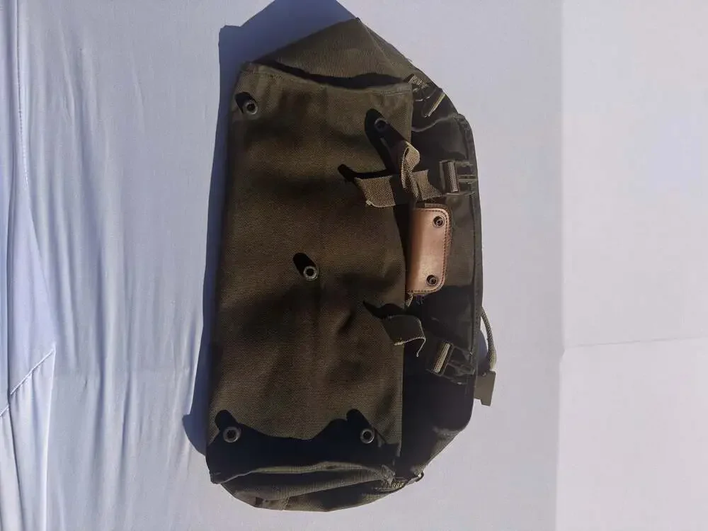 Adolfo Green Canvas Duffle Travel Bag with Plaid Lining and Leather Trim